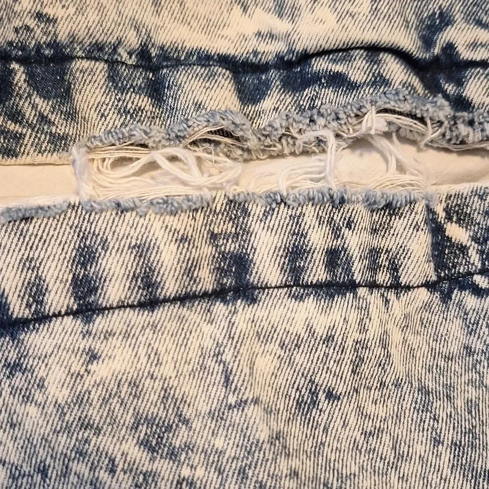 Izzi vintage 80s stone washed denim with leather accents long jacket/coat L - Picture 9 of 14